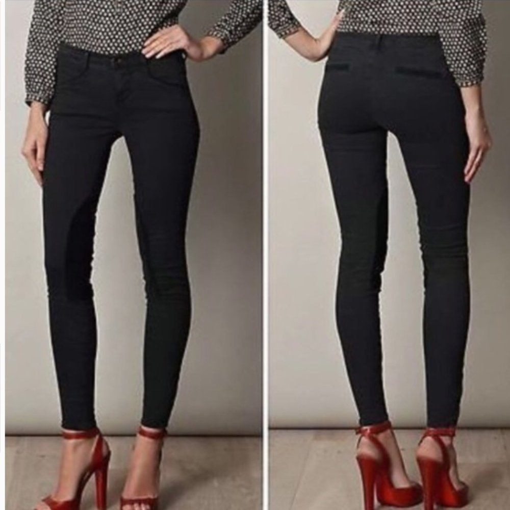 J Brand 27 Black Denim Jodhpur Skinny Jeans Ankle Zip Knee Patch Equestrian